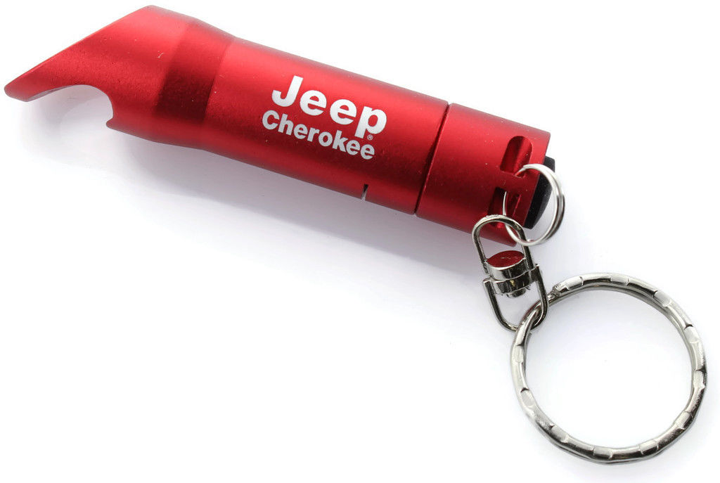 Red Jeep Cherokee Mini Flashlight LED Bottle Opener Key Chain - Click Image to Close